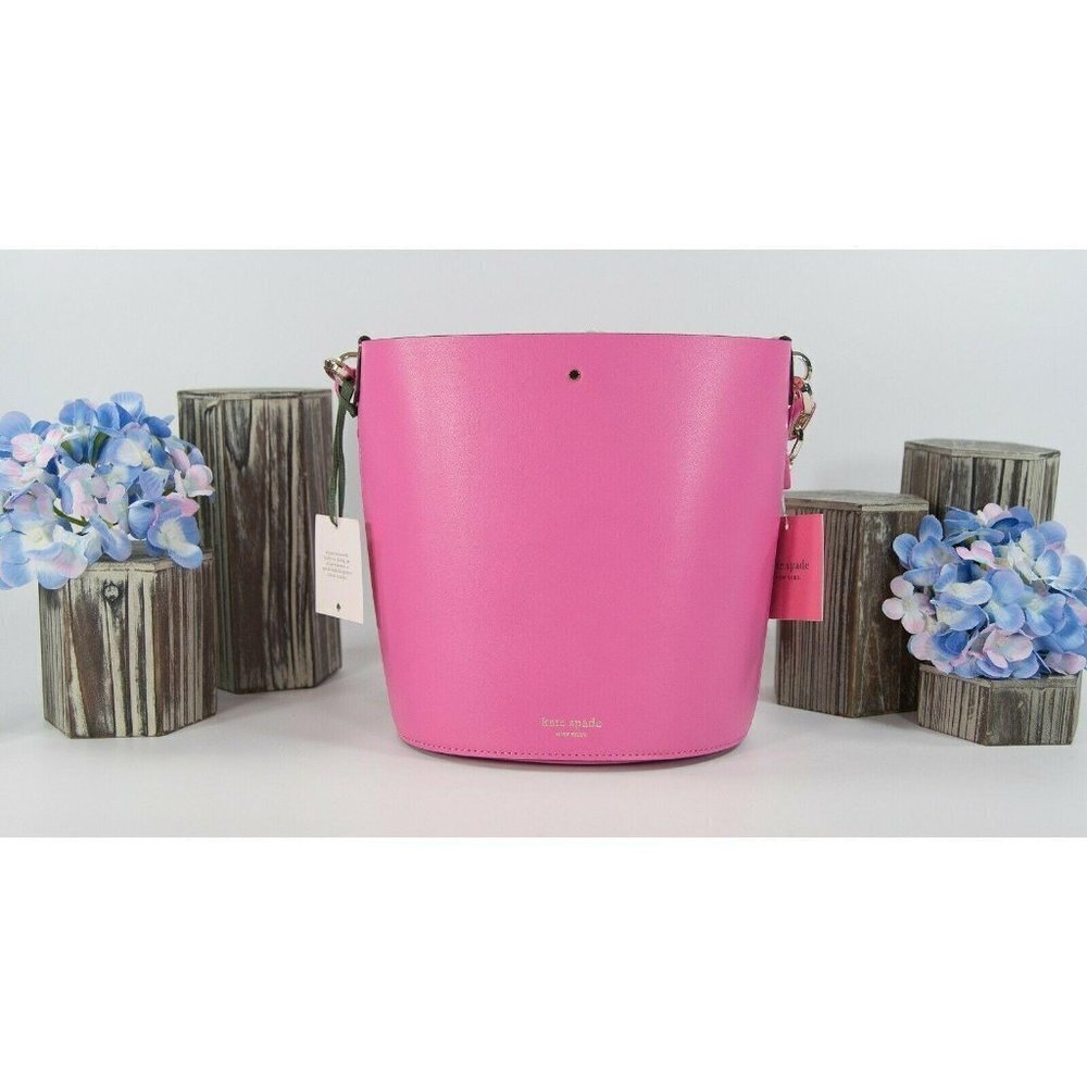 kate Spade Suzy Hibiscus Tea Leather Juicy Orange Insert Small Bucket Bag NWT - Picture 4 of 9